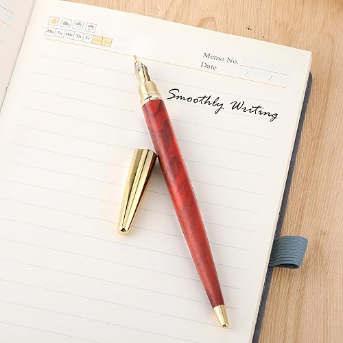 Miniatura 4 de Amaxiu Pluma estilográfica de madera, hecha a mano de punta fina de 0.020 in, juego de pluma estilográfica de madera vintage con 10 cartuchos de