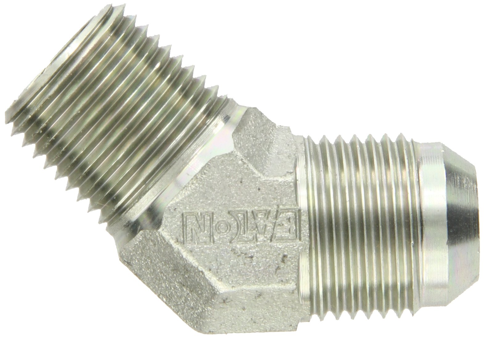 Eaton Aeroquip 2023-8-10S 45 Degree Male Elbow, JIC 37 Degree & NPT End Types, Carbon Steel, 1/2 NPT(m) x 5/8 JIC(m) End Size, 5/8