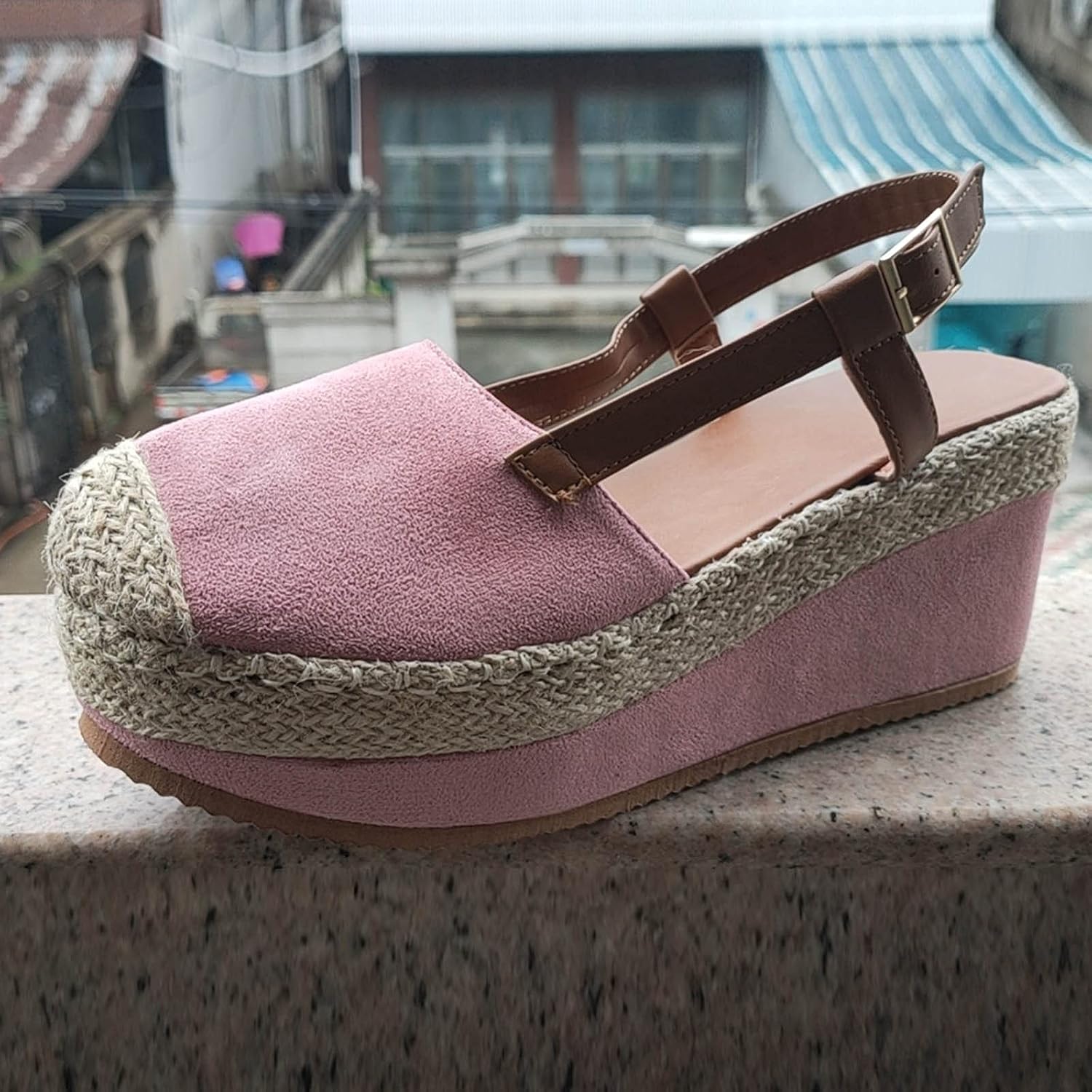 oiangi Women's Platform & Wedge Sandals Casual Summer Straps Buckle Slingback Baotou Closed Toes Heeled Sandals Comfy Boho Beach Shoes Sandalias Cuña