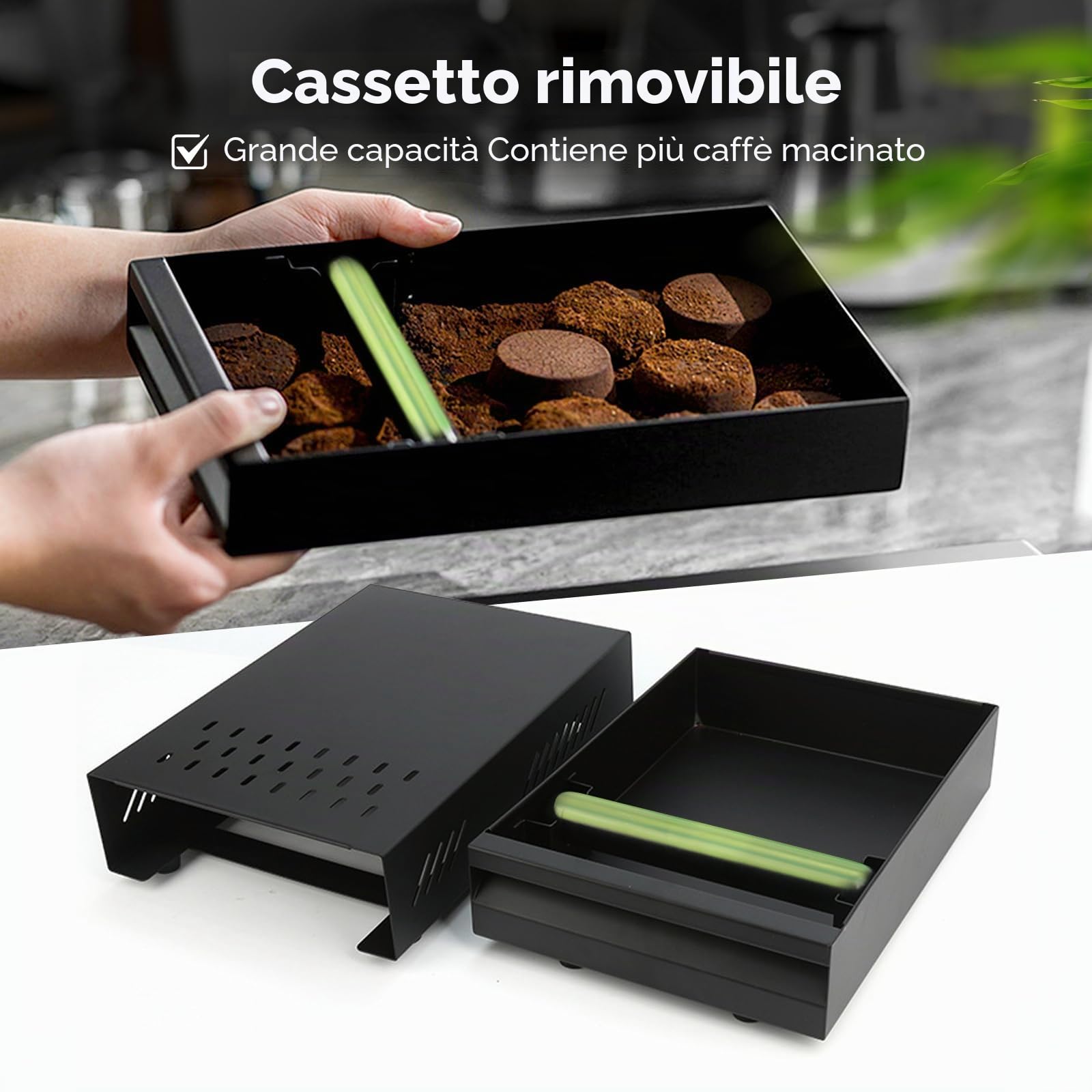 Contenitore Fondi Caffe Cassetto Fondi Caffe in Acciaio Inossidabile Knock Box Coffee Station Cassetto Battifondi Caffè con Asta Gommata