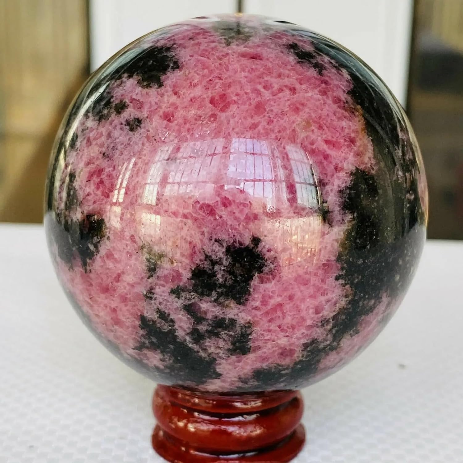 AtkitS Beautiful Natural Rhodonite Sphere Energy Mineral Stone Crystal Quartz Home Decoration Office Accessories DIY Gifts (Size : 950-1000g)