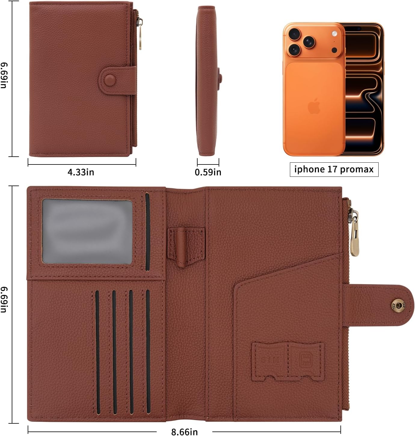 Leather Passport Cover Wallet Travel Essentials Holder with Zipper Pocket