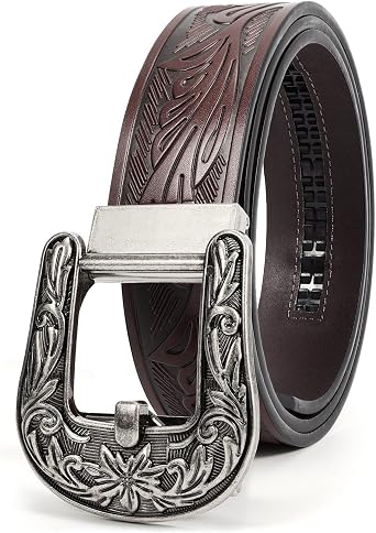 BELTROAD Mens Ratchet Western Leather Belt Cowboy with Automatic Buckle | 1.5" Cowboy Ratchet Belts for Men Western Leather Ratchet Belt for Jeans Rodeo Texas Country Ratcheting Belt Gift Box