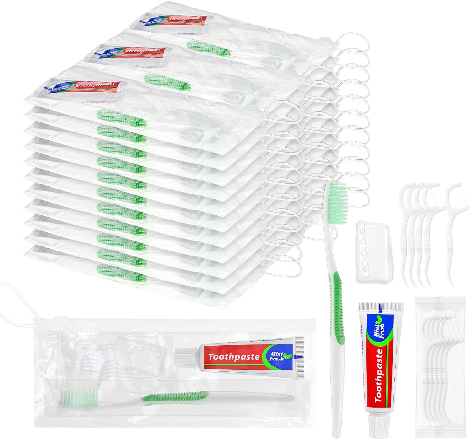 50 Set Disposable Toothbrushes with Toothpaste,5-in-1 Personal Care Travel Toiletries Sets Bulk Toothbrushes with Toothpaste and Floss,Comb,Cover Toothbrush Kit for Homeless,Hotel,Charity