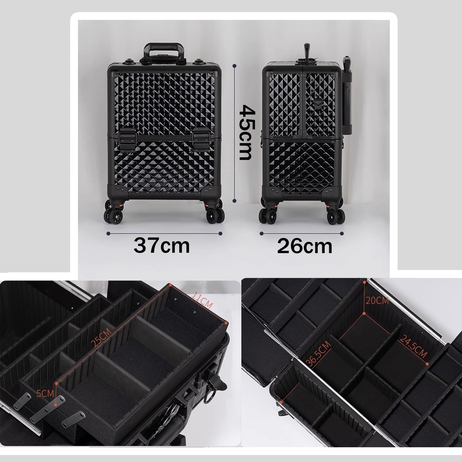 Rolling Makeup Case Beauty Makeup Train Case Travel Trolley Kosmetyczka Organizer na kółkach Pudełko na kosmetyki Profesjonalny kosmetyczka Organizer na pędzle do makijażu Etui na pędzle do makijażu