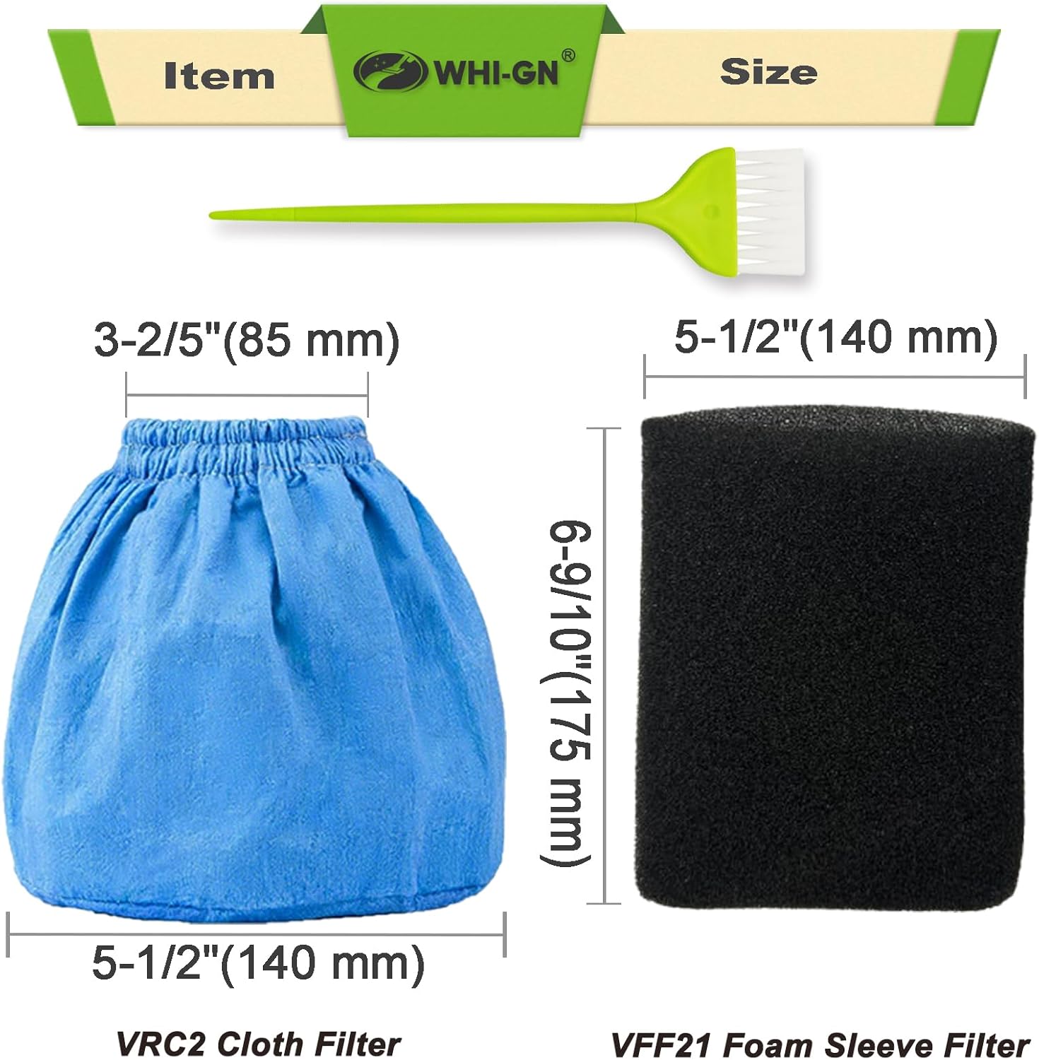 Pack 12(9+3) VRC2 Cloth Filter & VFF21 Foam Sleeve Filter, compatible with Vacmaster 2.5-3.2 Gallon Wet Dry Vacuums, Also fit for Armor All 2.5 Gallon Utility Vacs Models# AA255 AA255W AA256