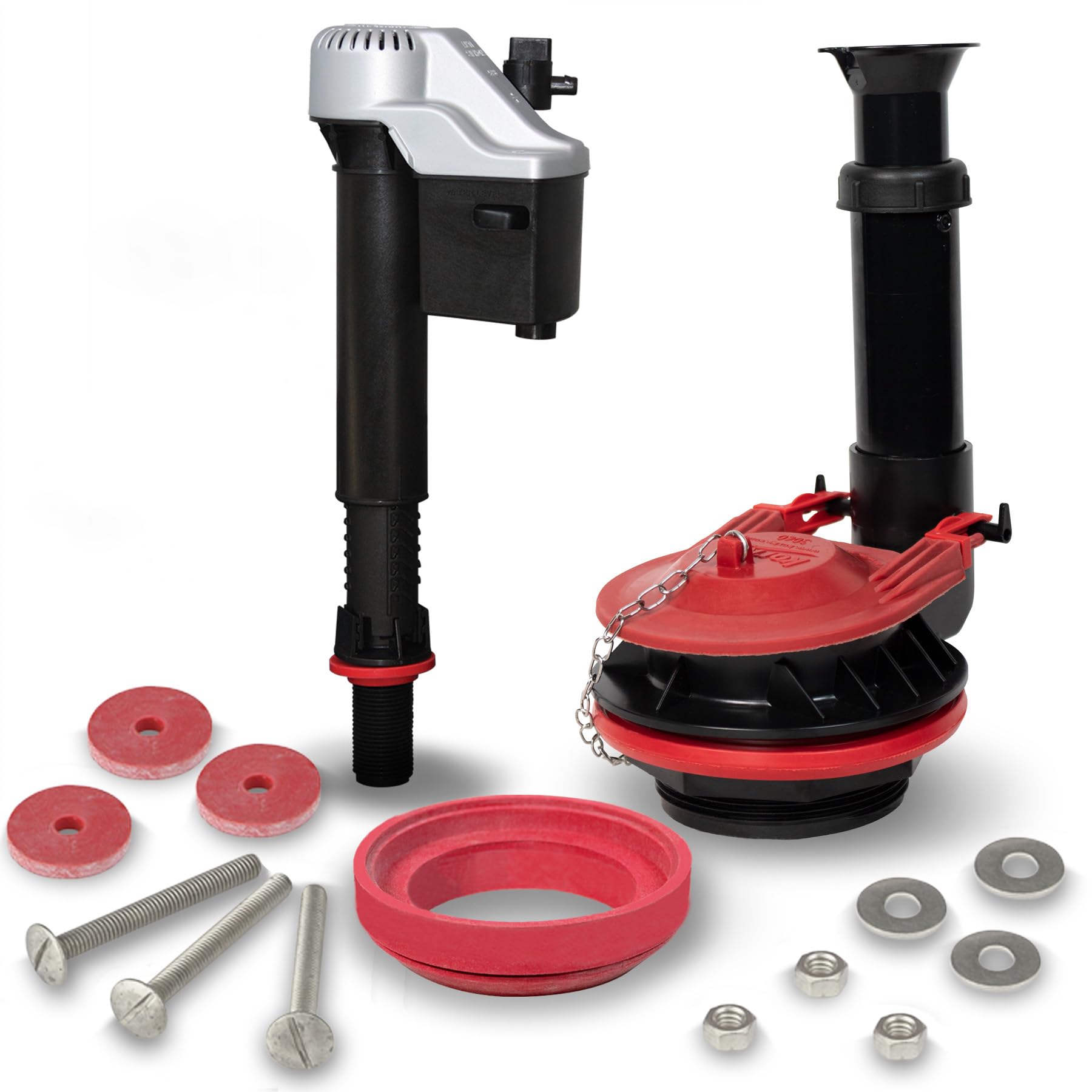 Korky 5010MP Large 3-inch Complete Repair Kit Fixes: Running, Noisy, No/Slow Refill, and No/Weak Flush Toilets, Easy to Install, Black, Red, and Silver