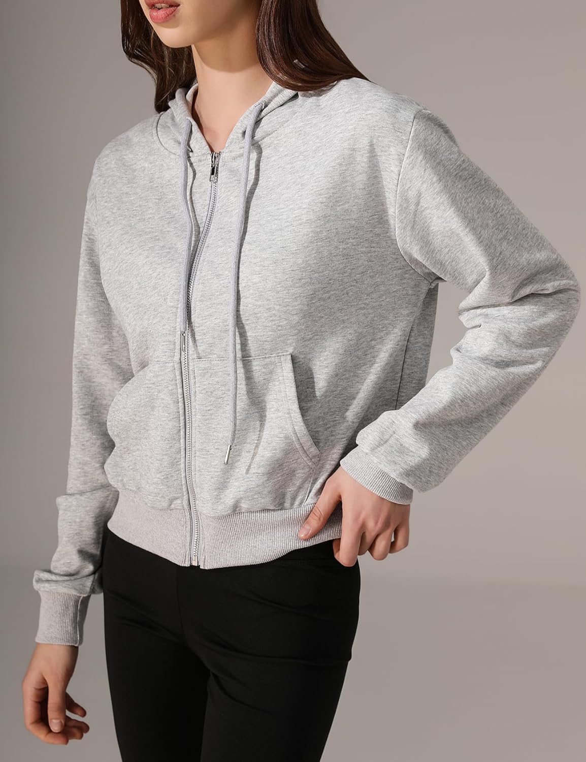 Yimoon Zip Up Hoodie Women Cropped Casual Sweatshirts Workout Long Sleeve Drawstring Hooded Jacket Crop Tops - Image 4