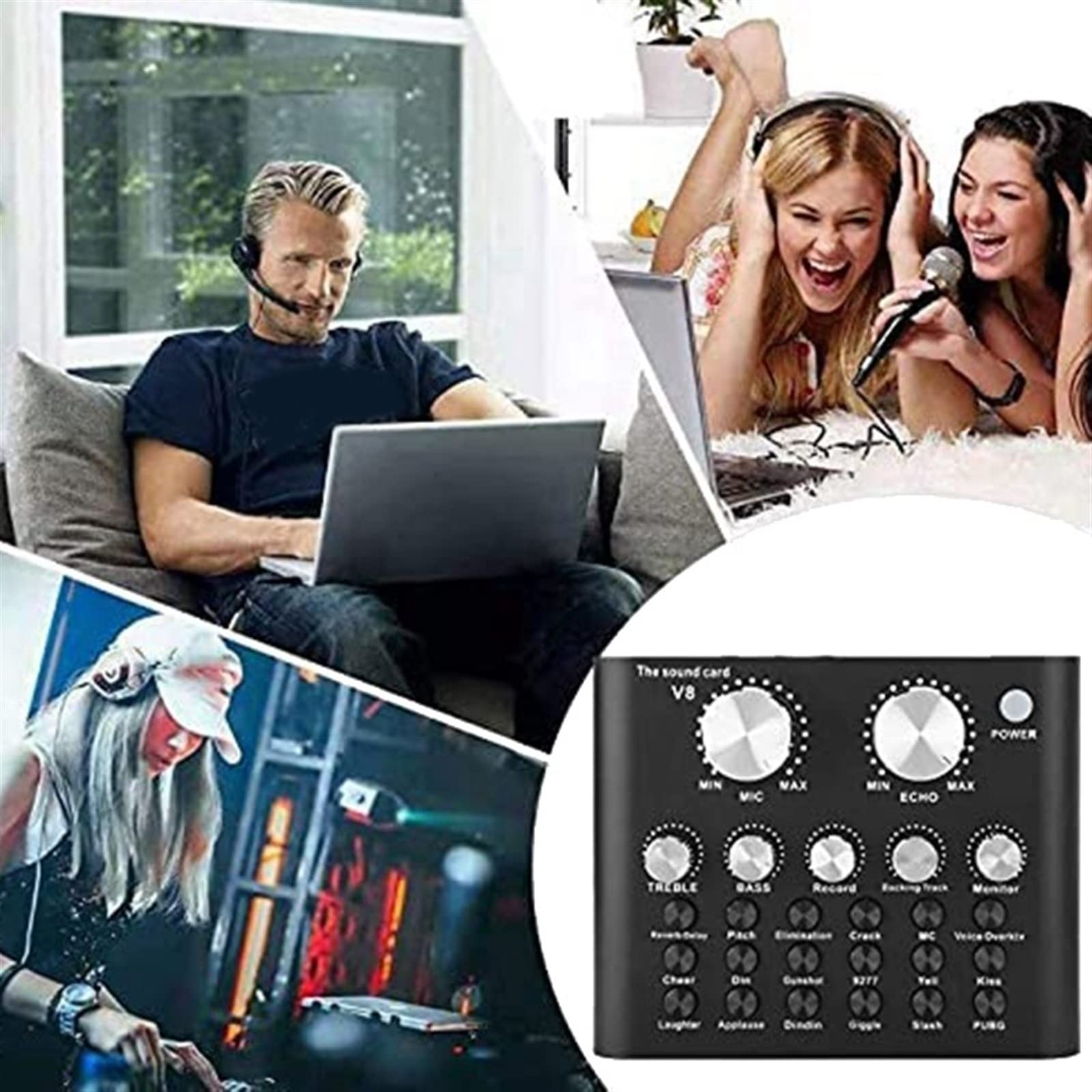 Mixer Audio Professionale, Scheda Audio V8 Live con Effetti e Cambia Voce, Dispositivo Mixer Audio Bluetooth per Streaming Live, Registrazione Musicale