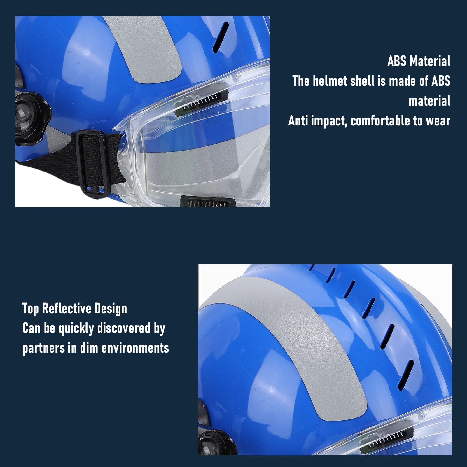 Casco de Seguridad, Cascos con Faro, Tira Reflectante, Casco Emergencia Protector Rescate para Construcción, Trabajo Industrial Al Aire Libre Silvicultura Escalada en Hielo