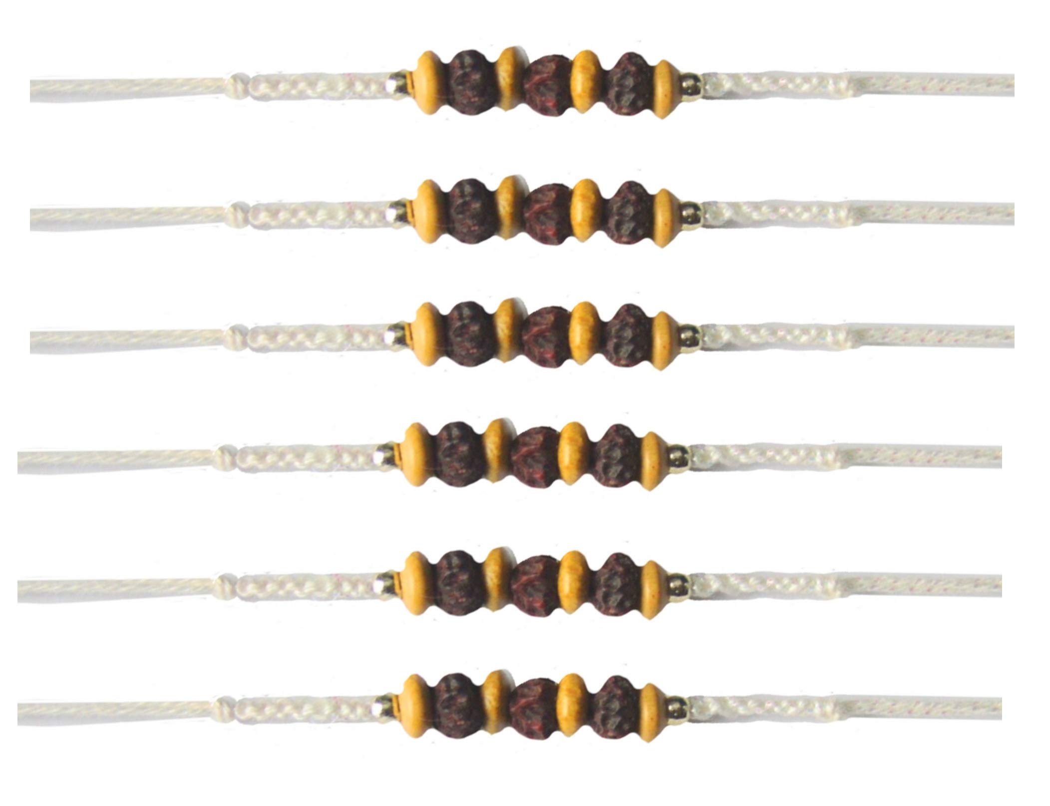 6 x Rakhi Thread Raksha Bandhan Rudraksh Stones Or Wooden Beads Hindu Indian Festival Wrist Band Rakhi for Brother Friendship Bracelet Raksha Bandhan Gift (Rakhi Design 25)