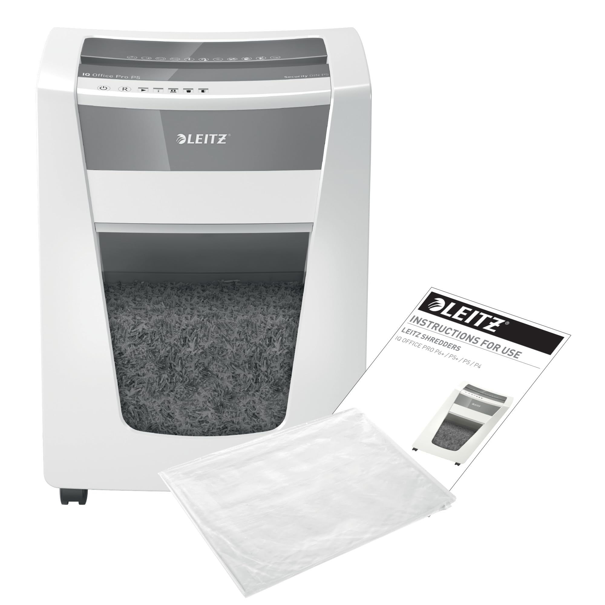 Leitz IQ Distruggidocumenti Office Pro P5, 15 fogli A4, Taglio micro, Sicurezza P5, Capacità 30 litri, Tecnologia anti-inceppamento, Tecnologia Touch-Control, 80050000