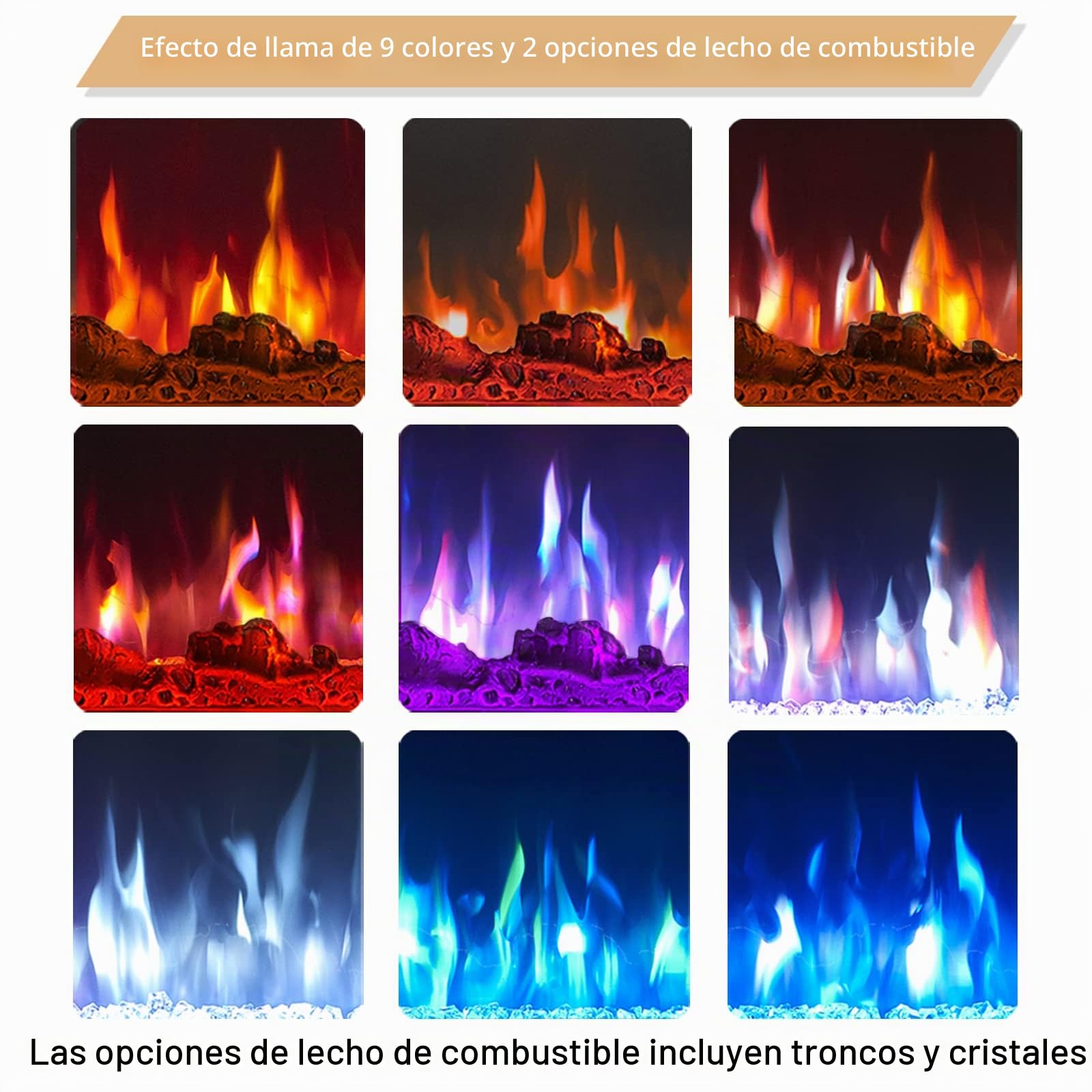 FLAMEKO Wilton,Chimenea eléctrica 3 en 1 de 127 cm, independiente, montaje en pared, empotrada, efecto de llama de 9 colores, compatible con pared multimedia,1800 W, control remoto