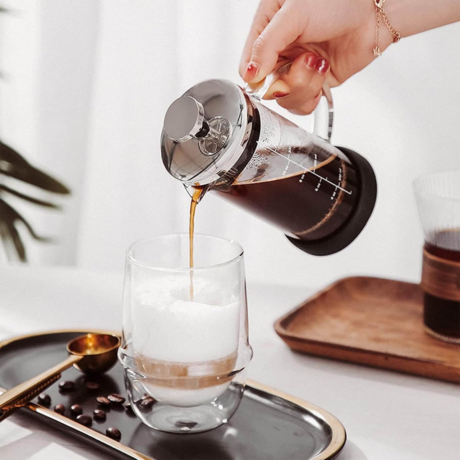 Cafeteras de émbolo, cafetera Francesa con Filtro de Acero Inoxidable | Cafetera émbolo, prensa café acero inoxidable 304, diseño a prueba fugas, prensa francesa para café, hogar y oficina(350ml)