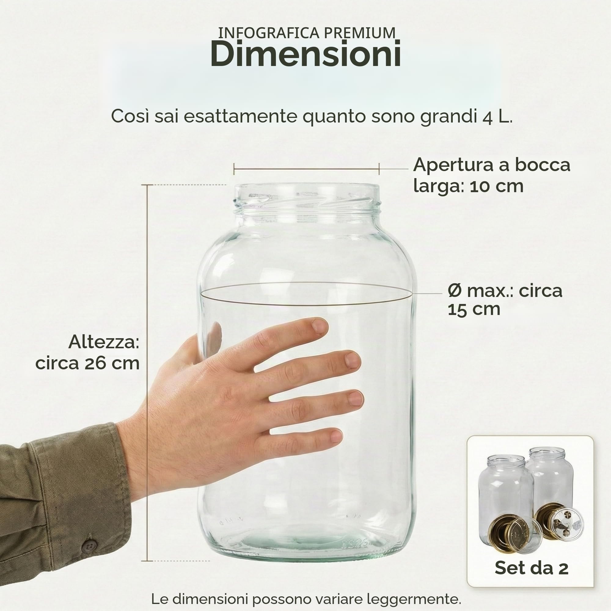 myFERMENTS - Set di 2 barattoli in vetro 4,25L con coperchi | Vaso per conservazione e fermentazione | Vasetto largo per crauti, kimchi, kombucha | Vetro senza piombo, incolore, vetro