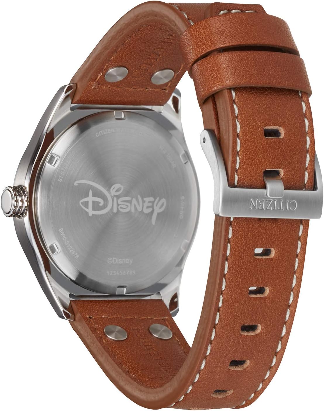 Citizen Eco-Drive Men's Disney Mickey Mouse Aviator Watch, Stainless Steel with Brown Leather Strap, 3-Hand Date, 40mm (Model: BV1088-08W)