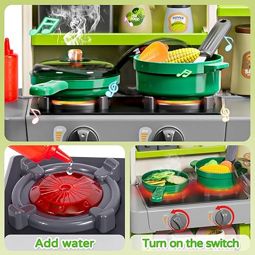 Miniatura 4 de Letapapa Juego de cocina para niños, juguetes de cocina con sonido y luz realistas, estufa de cocina, fregadero, accesorios de cocina y accesorios
