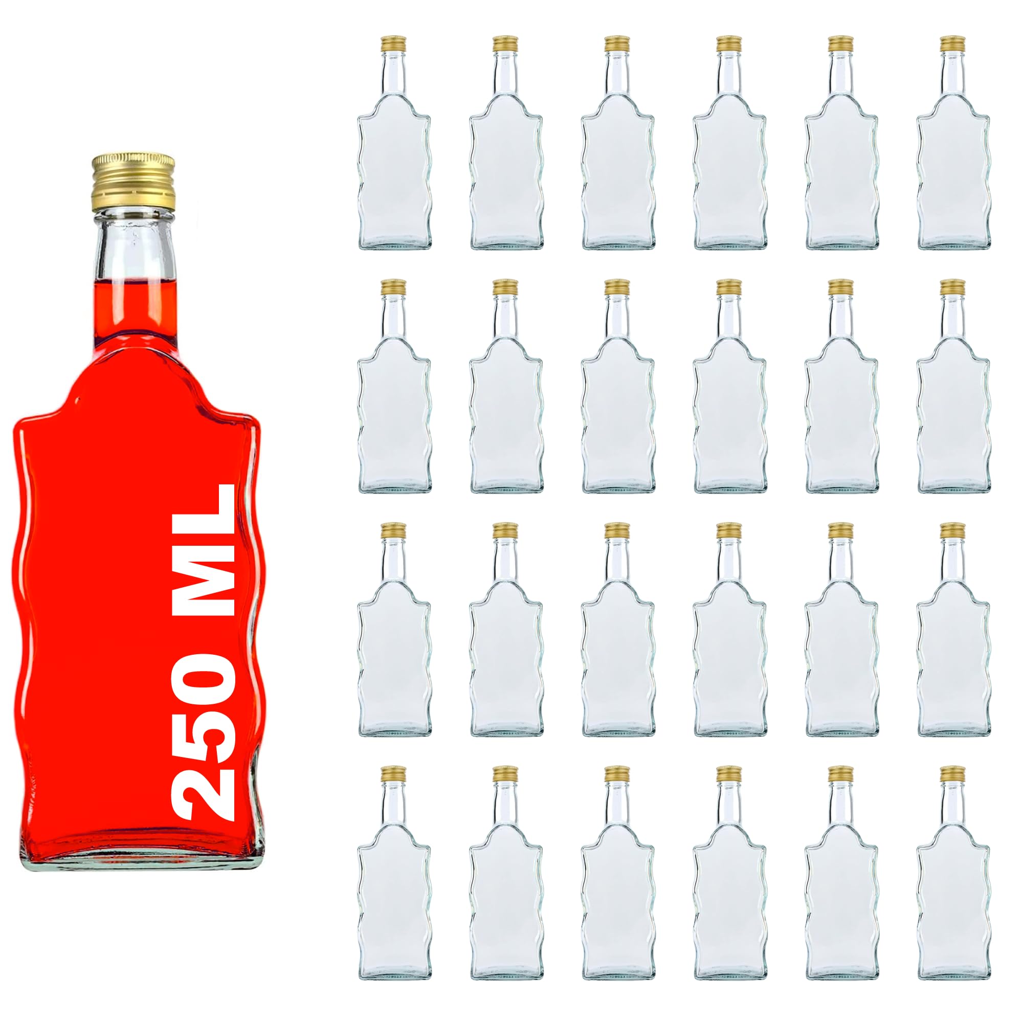 24 puste małe butelki szklane Wart z zakrętką Golden 250 ml do samodzielnego napełniania, jako butelki na sok, syrop, butelki na likier, 0,25 l z zamknięciem (24 x 250 ml)