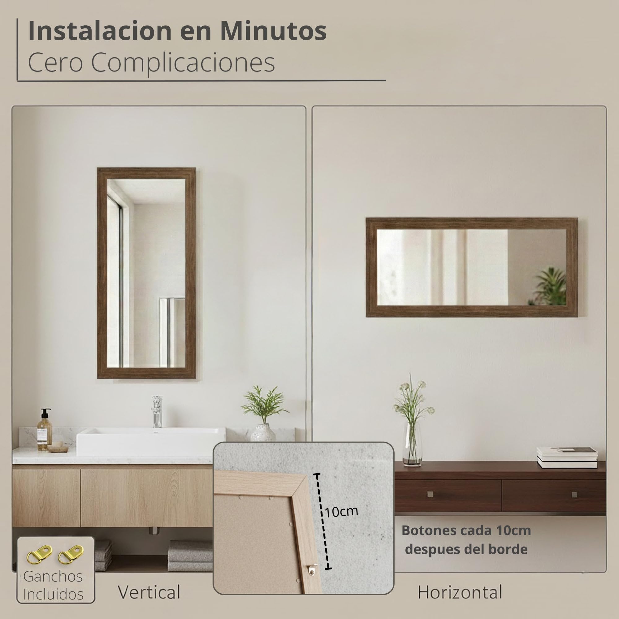 CHELY INTERMARKET MOD128 Espejo Pared Vertical Decorativo Grande Estilo Moderno Marco Madera Cuerpo Entero Elegante 35x140 cm Nogal Ideal Recibidor Dormitorio Baño Incluye Kit Montaje