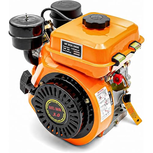 Go Kart Motor Engine,Diesel Engine, 196CC 4 Stroke Single Cylinder Air Cooling Diesel Engine Recoil Start System Diesel Motor for Go Cart, Mini Bike, Chipper,Lawn Mower, Cement Mixer (Orange)