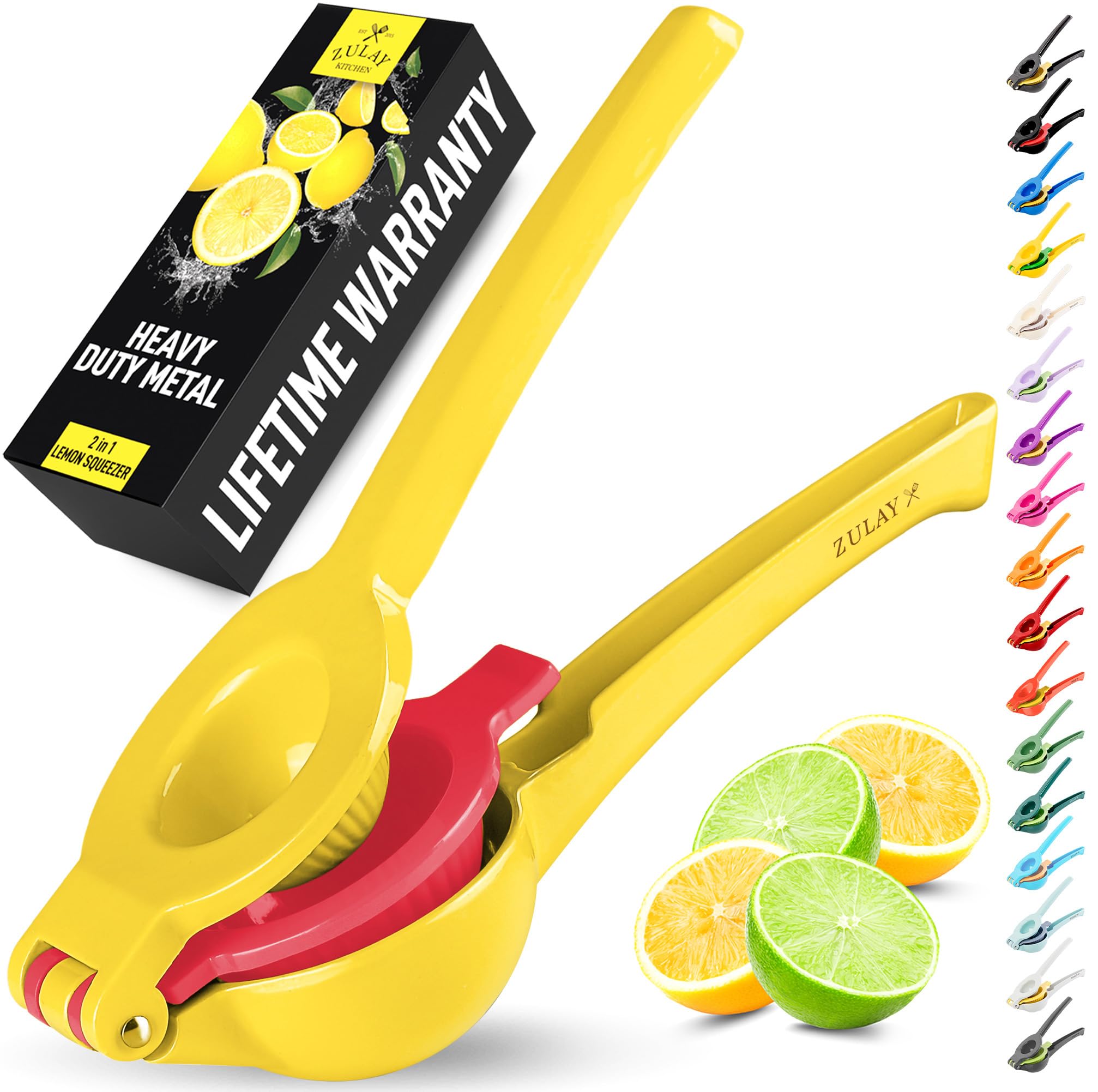 Zulay Kitchen Metal 2-in-1 Lemon Squeezer - Sturdy Max Extraction Hand Juicer Lemon Squeezer Gets Every Last Drop - Easy to Clean Manual Citrus Juicer
