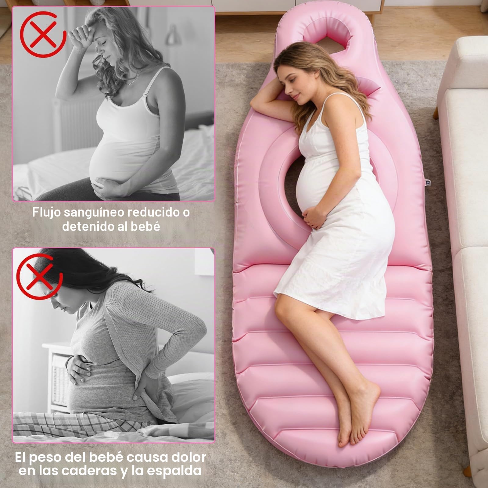 Almohada Inflable para El Embarazo, Almohada de Maternidad con Orificio para El Abdomen, Colchoneta de Yoga con Agujero, Cojin Embarazada PVC Espesante para Soporte Corporal Completo, Pink