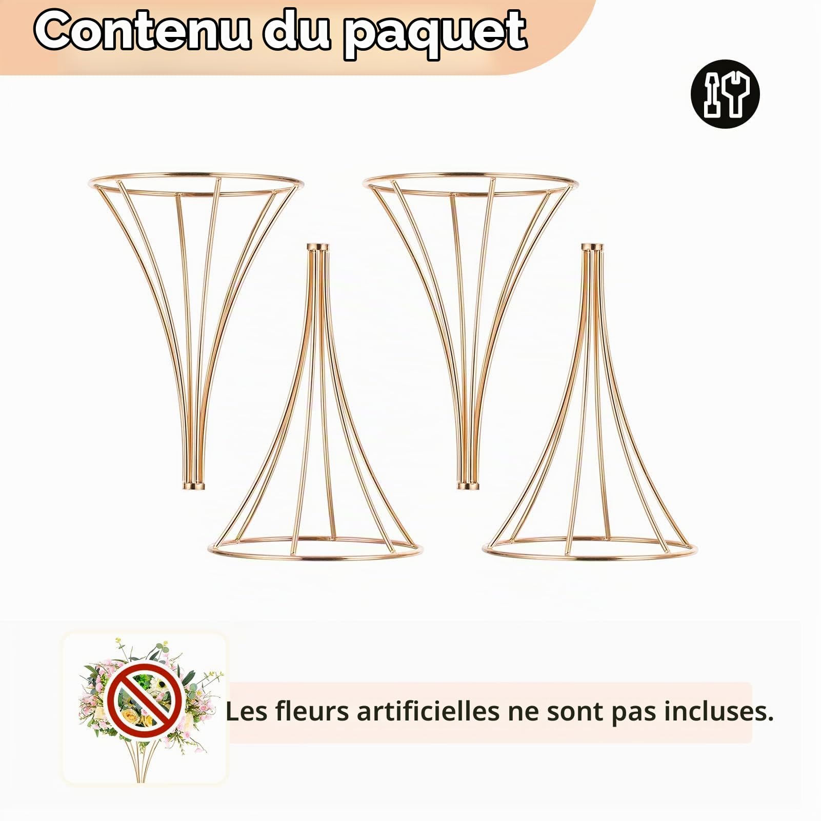 NUPTIO Vase Haut Mariage Or: 2 Pièces 50cm Hauteur Centre de Table Metal Support Fleur Trompette Doré Vases pour Wedding Anniversaire Fête Ceremonie Réception