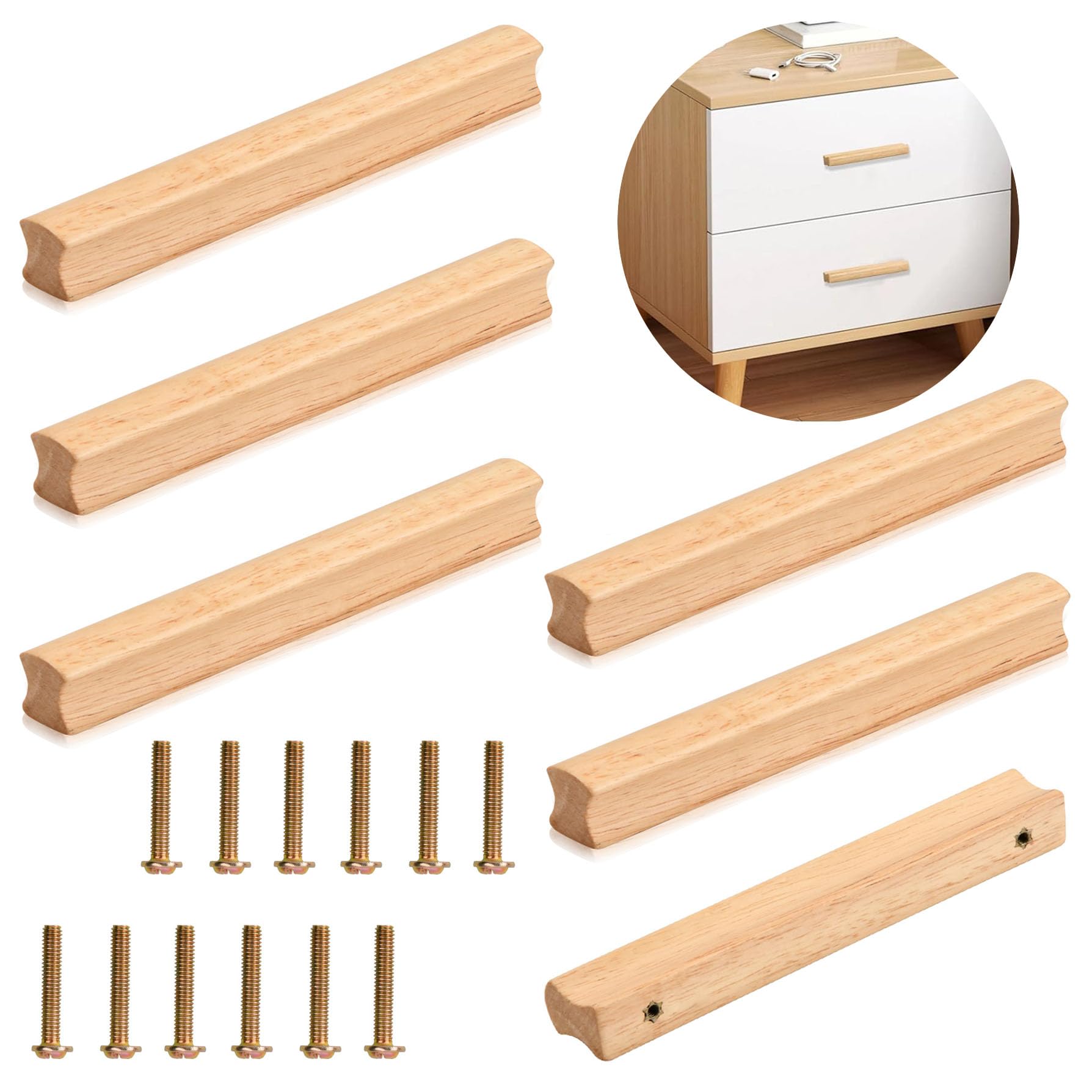 sinzau 6 stuks houten meubelgrepen, houten kastgrepen met schroeven, gatafstand 128 mm, voor kasten, badkamers, kantoren en keukens