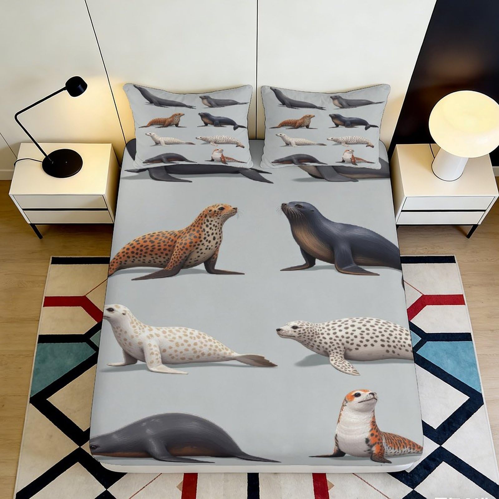 3D Printed Marine Animal Fitted Sheet Microfiber Non-Slip Deep Pocket Ocean Theme Mattress Fitted Cover for Bedroom Bedding 90x200x25cm