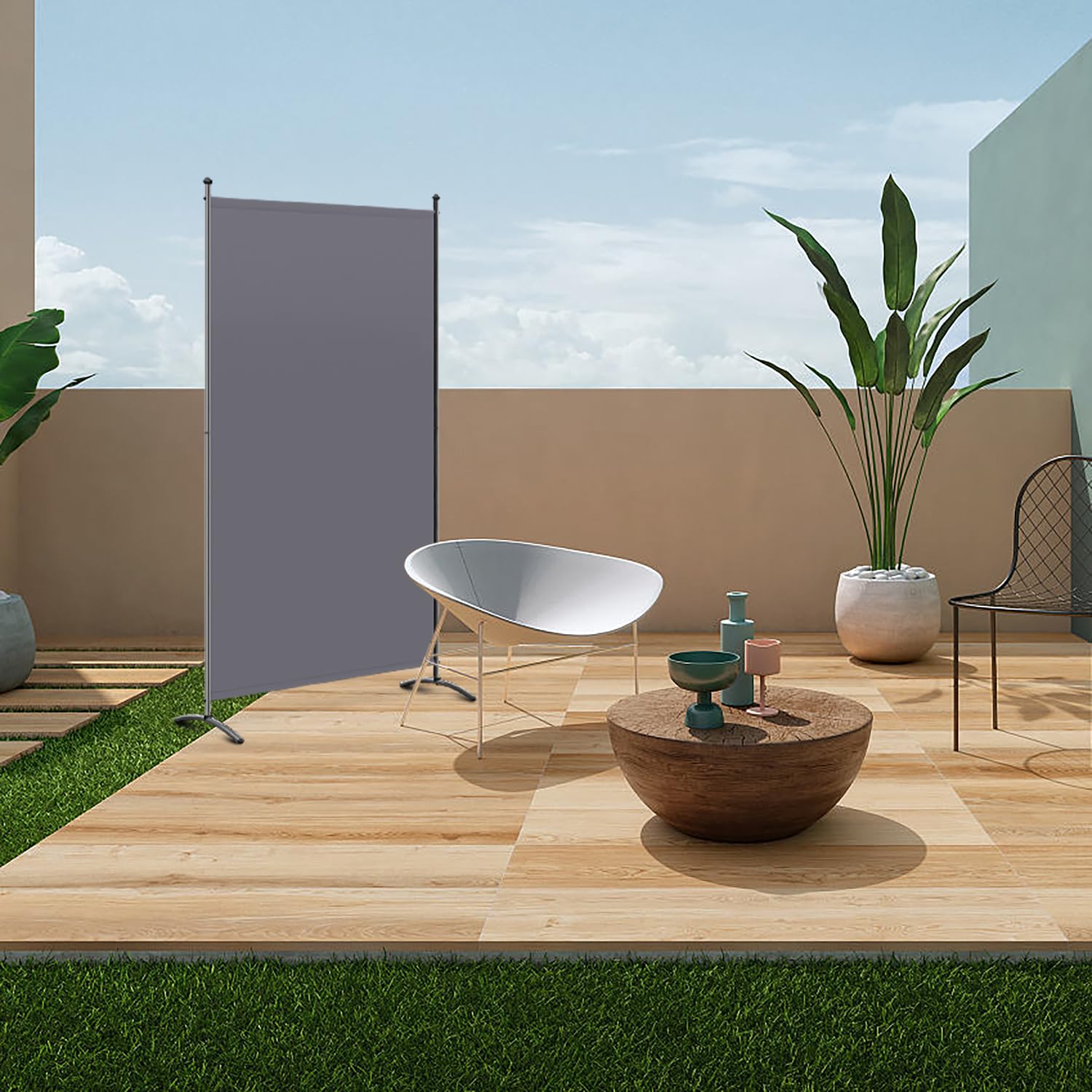 Angel Living 1 Teilig Paravent, Raumteiler Klappbar Freistehend Sichtschutz, Trennwand, Raumtrenner Stellwand für Innen Garten Balkon Terrasse 81x180cm (Grau)