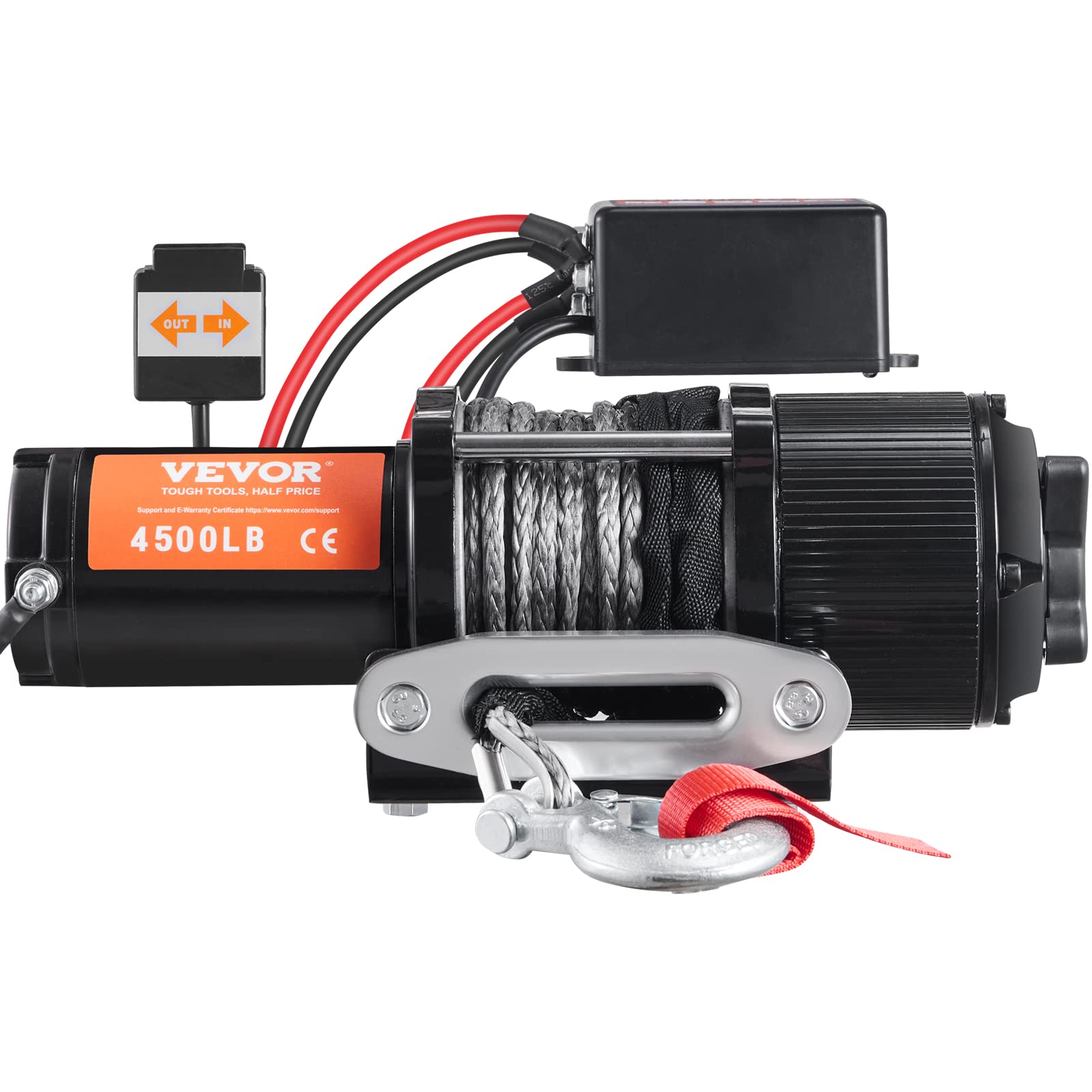 VEVOR Cabrestante Eléctrico 12V 4500 libras / 2041kg Cabrestante de Cable de Nylon 1,8 m Control Remoto de Mano IP55 con Cable de Control Remoto Negro Ideal para Medianas Grandes SUV Camiones Yates