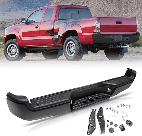 Vista 55 de Reemplazo del conjunto de parachoques trasero para Toyota Tacoma 1995 1996 1997 1998 1999 2000 2001 2002 2003 2004, parachoques de acero cromado