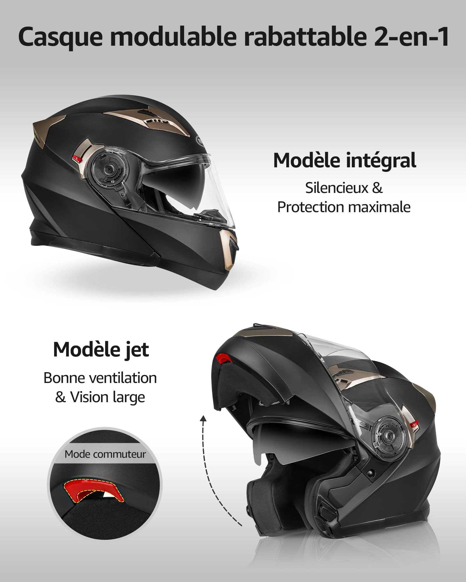 YEMA Casco Modulare Moto Integrale Scooter YM-926 Caschi Modulari Motorino Integrali ECE Omologato Donna Uomo con Doppia Visiera Parasole