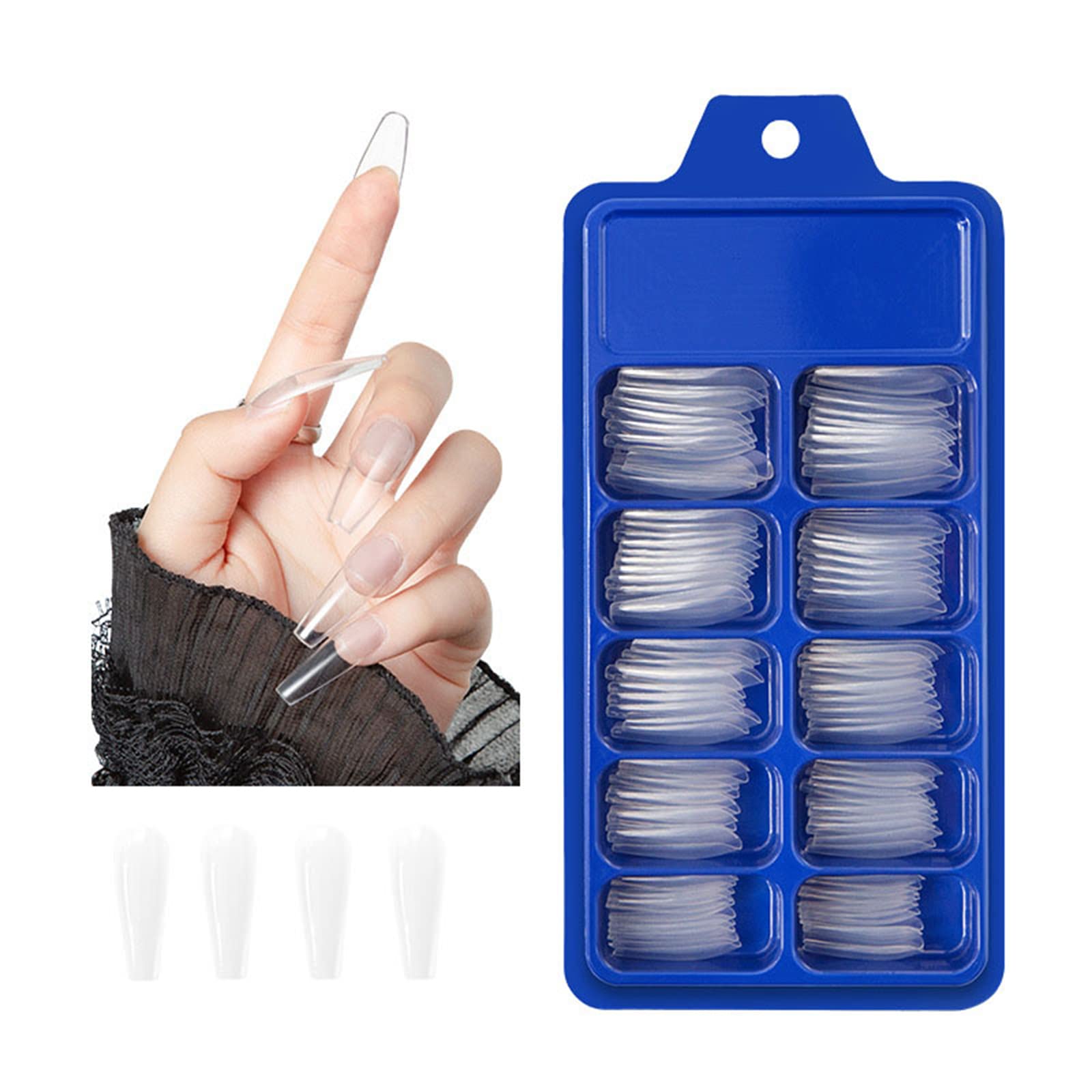 Arabest 100Pcs Clear False Nails, Coffin Nail Tips Full Cover, Clear Acrylic False Nails with Case, Fake Nail Tips for Poly Nail Extension Nail Art DIY Home, 10 Sizes (Ballerina Nail)