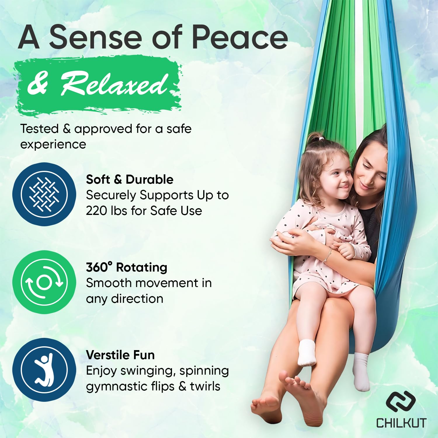 Chilkut Sensory Swing for Indoor & Outdoor Use, 220lb Capacity, Double Layer Fabric with 360° Rotation, Indoor Swing for Kids & Adults, Soft, Durable and Comfortable