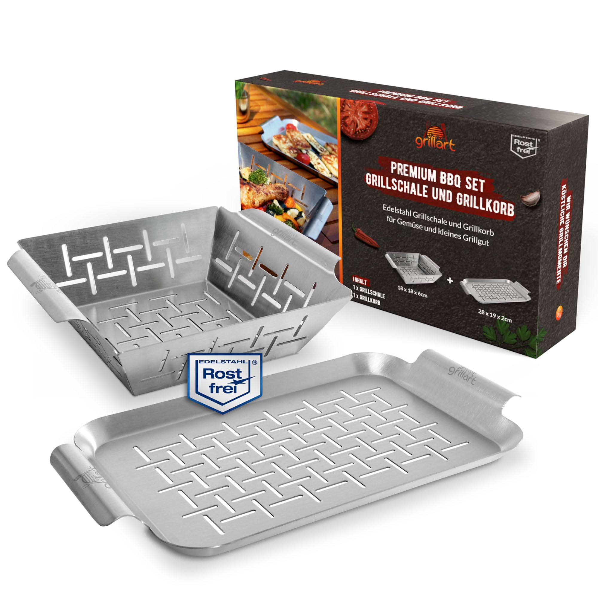 grillart® Premium Grill Basket and Grill Tray Stainless Steel (Set), Can be Used as Fish Grill and Grill Tray