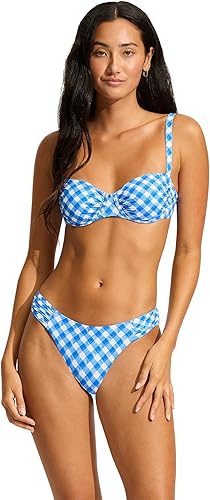 Seafolly Women's Ciao Bella Check Ruched Underwire Bra, Azure, 10