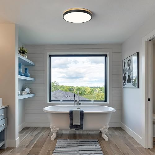 Miniatura 8 de Lámpara de techo LED moderna, lámpara de techo negra con estilo de madera, lámpara de techo redonda para dormitorio, cocina, pasillo, cuarto de