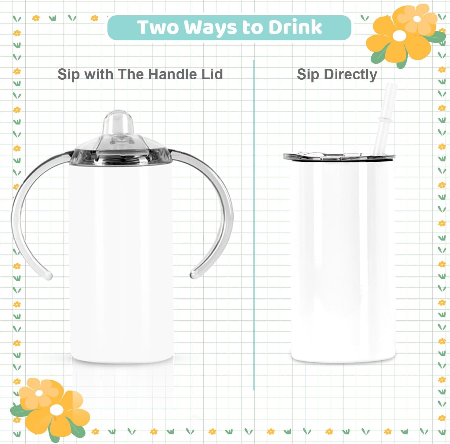 Replacement Sippy Lid And Screw Lid Set For 12 Oz Sublimation Sippy Cup, 2 Pack - Image 2