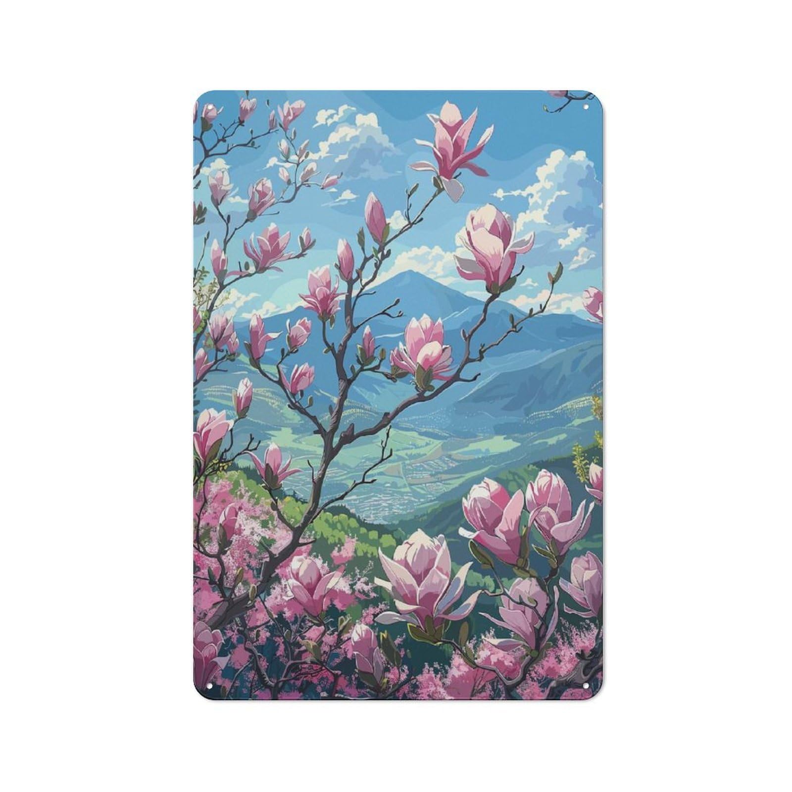 Junmoney Style-20 Classic Pink Magnolia Blossoms Metal Wall Plaque 30X20cm, Nostalgic Wall Art For Living Room, Hallway, Kitchen Or Cafe