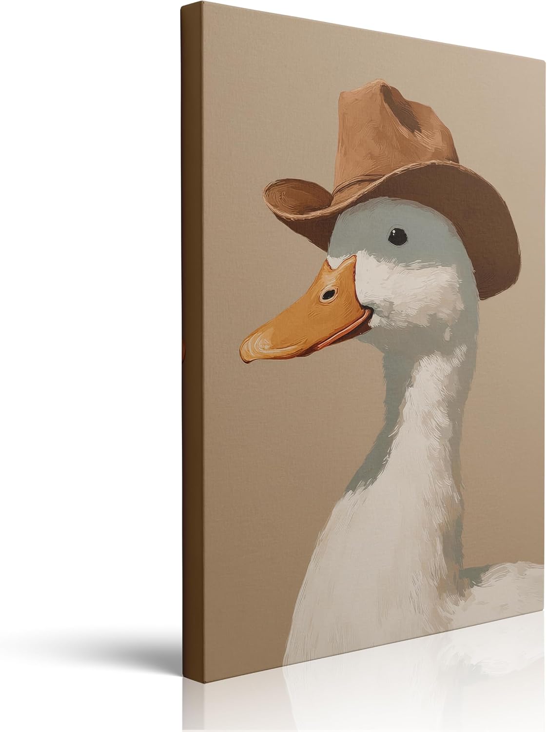 Funny Cowboy Duck Framed Canvas Wall Art Western Animal Decor 12x16 Inches