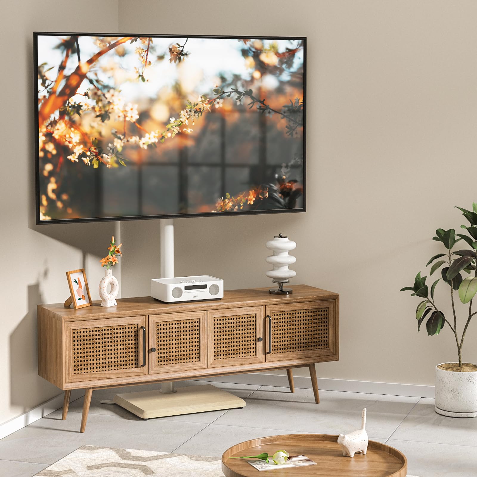 TVON Supporto da pavimento per TV da 32 a 60 pollici, alto con piedini di supporto, supporto angolare sottile per TV regolabile in altezza, supporto girevole per TV, max VESA 400 x 400 mm fino a 40 kg
