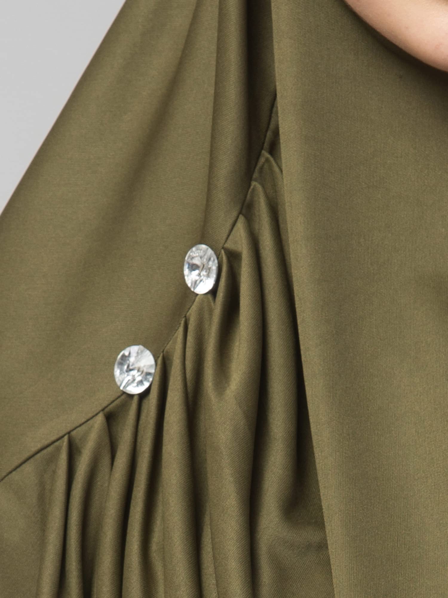 NAZNEEN Front Gather & Pleated with Cristal Stone Ready to wear Prayer Hijab (Olive Pleated Hijab) 3