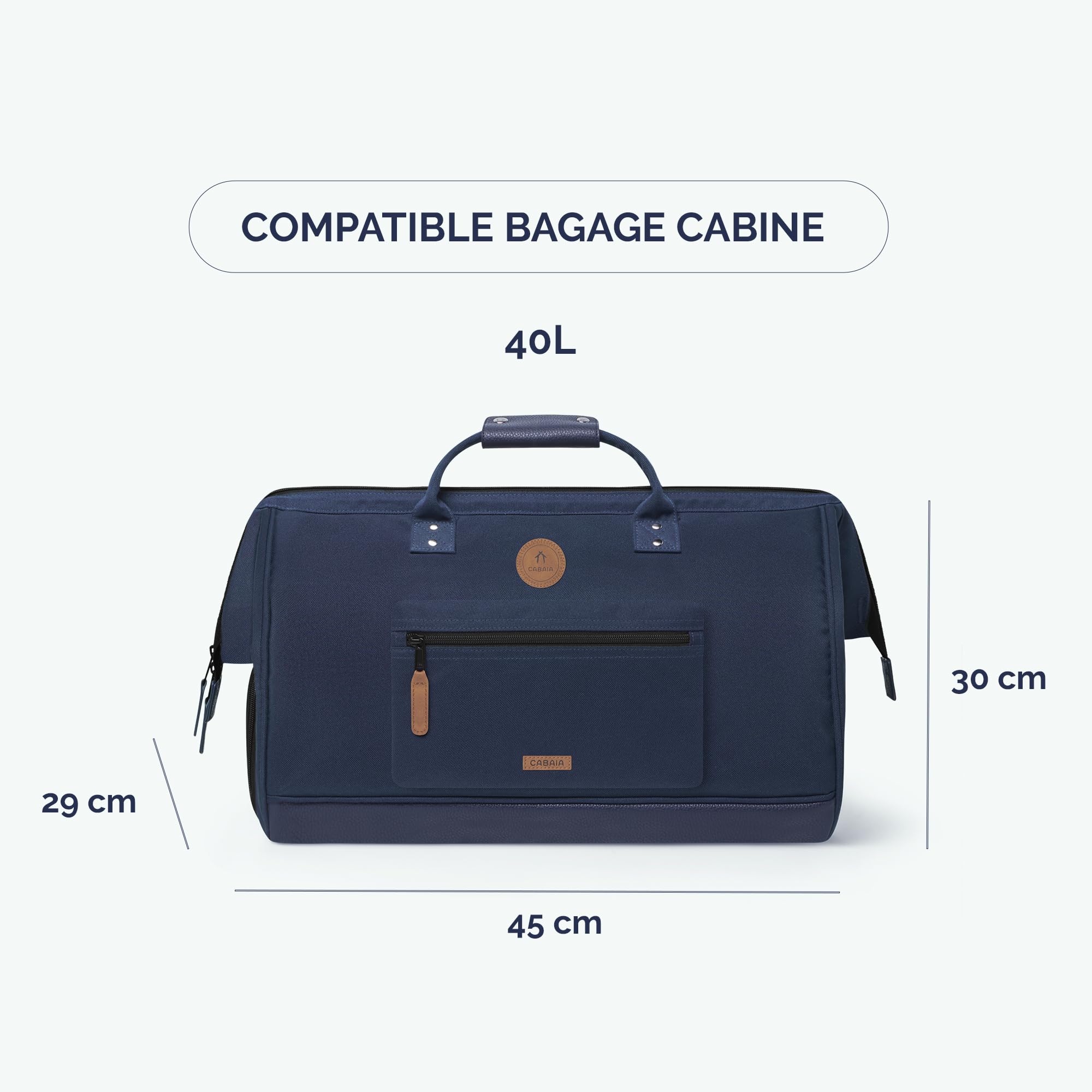 CABAIA - Sac de Voyage Duffle Adventurer Berlin 40L - Compatible Bagage Cabine 45x30x29 - Déperlant & Certifié Vegan - 2 Poches - Compartiment à Chaussures - Sac Week-End, Sac de Sport - Noir