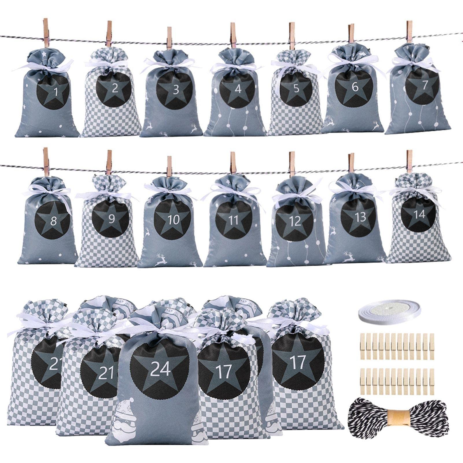 2 Pcs Christmas Advent Calendar Gift Bag | Christmas Advent Calendar | Countdown Advent Calendar Hanging Bag Christmas Candy Bag Set for New Year Merry Christmas