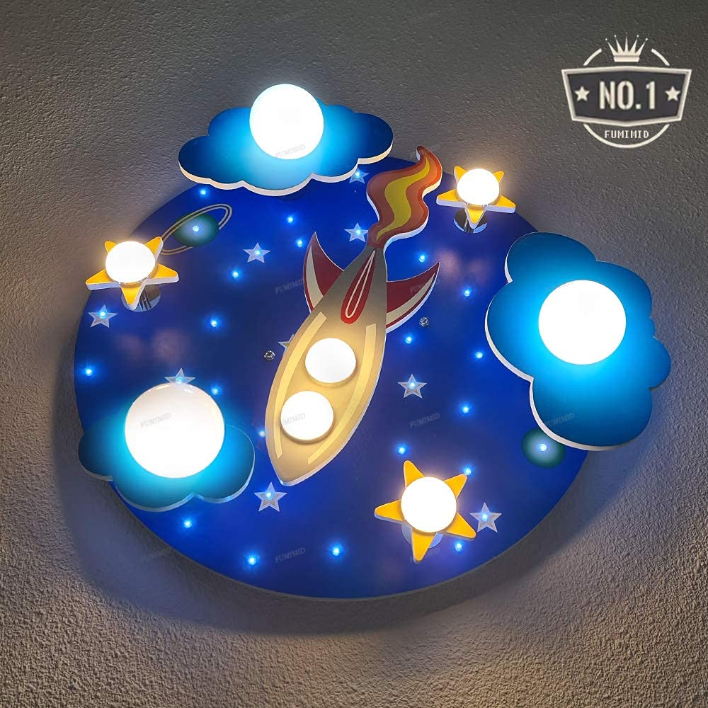 Universe rakieta lampa sufitowa gwiazda oświetlenie dziecięce E27 drewno rzemiosło szkło oświetlenie ultracienka lampa do holu biała lampa LED pokój dziecięcy sypialnia salon pokój dziecięcy kreskówka światła żyrandol
