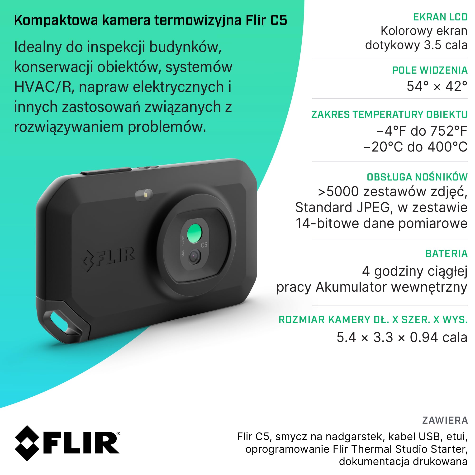 FLIR C5 Kompaktowa Kamera Termowizyjna Z Wi-Fi: Kamera Termowizyjna O Wysokiej RozdzielczośCi Do Inspekcji, Zastosowań Elektrycznych/Mechanicznych, Budowlanych i HVAC