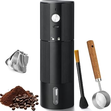 Portable Coffee Grinder Electric Burr Coffee Grinder with 45 Adjustable Settings, Rechargeable Coffee Grinders for Espresso, Travel, Camping and Office Black
