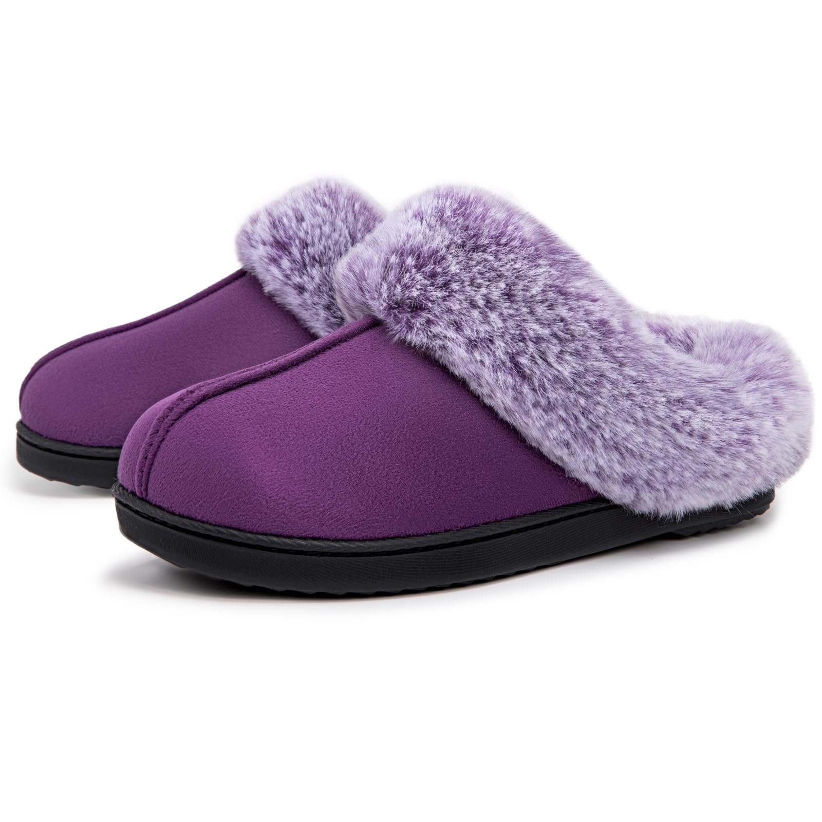 HomeTop Women's Microsuede Faux Fur Trim Memory Foam Slippers