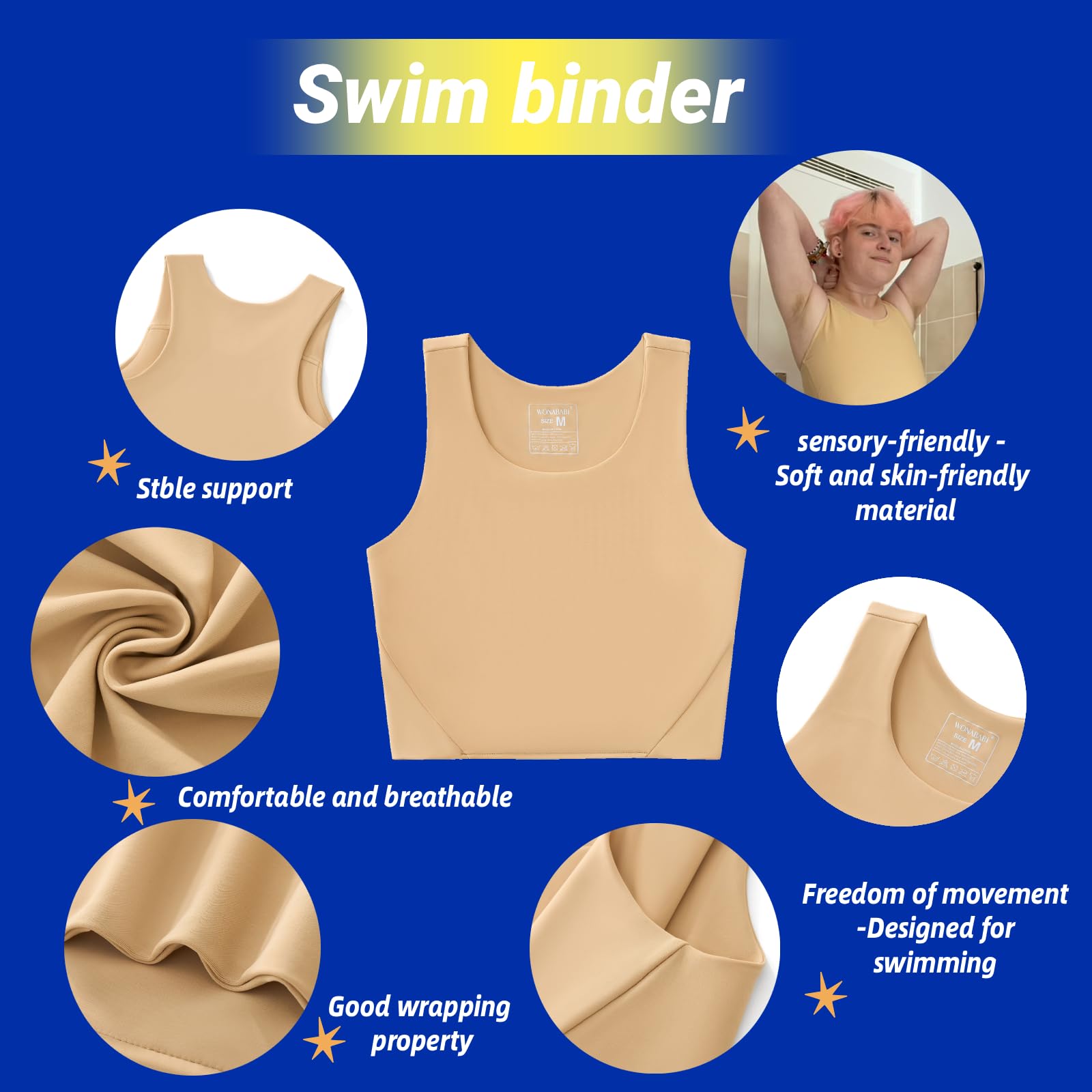 Wonababi Ceinture de natation, ceinture de poitrine transgenre à enfiler, haut de maillot de bain pour FTM et queer